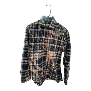 UPCYCLED JACHS Bleach Red White Blue M Flannel Long Sleeve New England Patriots